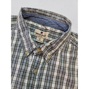 Woolrich Cotton Shirt Mens‎ XL Tan Plaid Short Sleeve Button Down